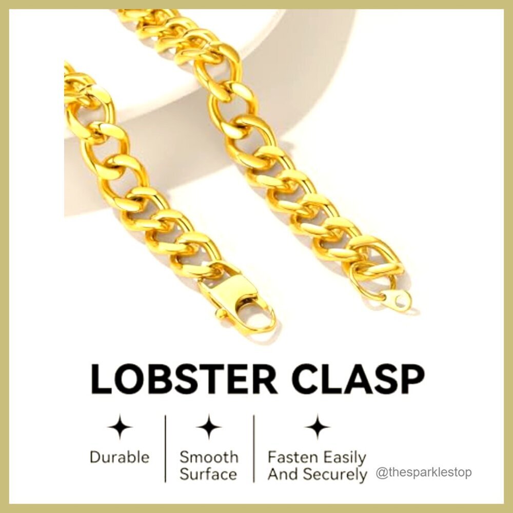 Chunky Gold Plated Stainless Steel Cuban Link Choker Necklace - Picture 4 of 7
